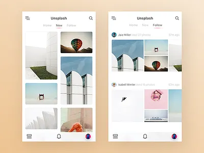 New & Follow app clean ios iphone mobile photography photos ui unsplash ux