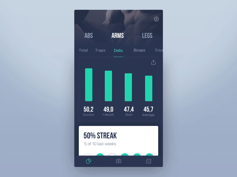 Body Photo Journal App animation app cards dashboard data fitness fitness app graph sport tracker uiux workout