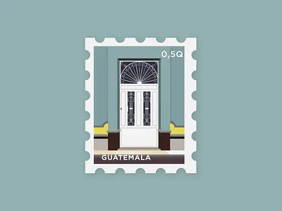 La Puerta 19 door doorway guatemala illustration iron mint postage puerta stamp teal texture white