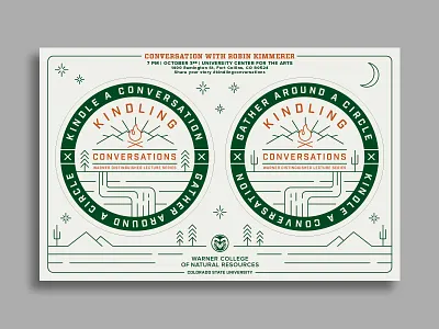 Warner College – Kindling Conversations invite coaster colorado csu green illustration letterpress moon mountains outdoors red stars trees
