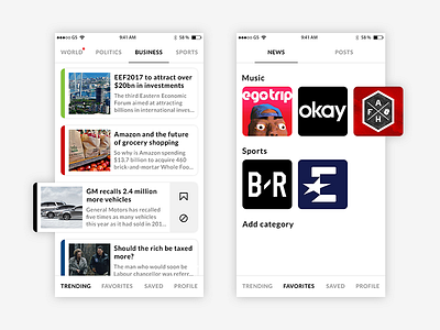 News App app clean flat ios iphone mobile nav news simple ui ux white