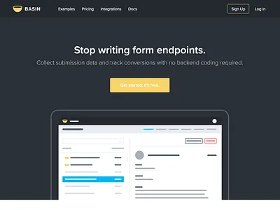 Basin landing page flat forms landing page product saas web app web form website