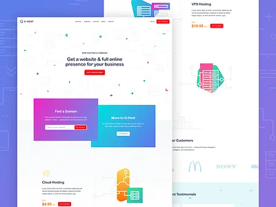 G-Host Landing page color elpassion gradients hosting landing page modern testimonials web design