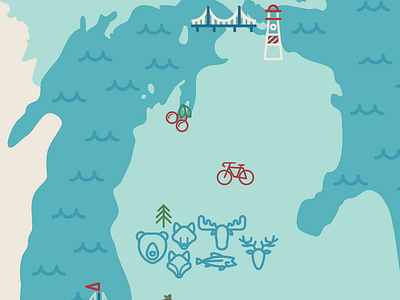 Michigan Map WIP bear bike deer fish fox great lakes lake michigan lighthouse map michigan moose wolf