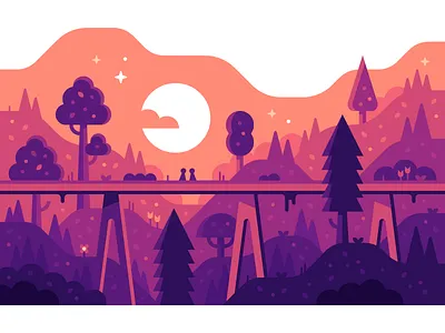 Old Bridge bridge illustration landscape sunset