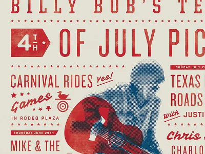 Billy Bob's 4th of July Picnic america blue illustration music poster red screenprinting soldier