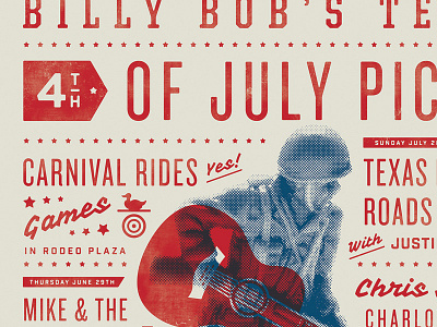 Billy Bob's 4th of July Picnic america blue illustration music poster red screenprinting soldier