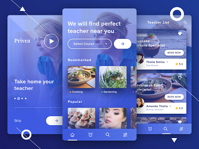 Privea - Private tutor apps Concept android android apps blue theme clean design ios ios apps mobile apps sketch slider