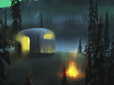 Day 13 - Camp Fire alone camping challenge dark day13 digitalart fire gloomy lights mist night self