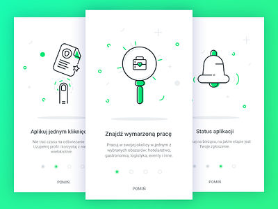 Kiwi Jobs onboarding screens android app green intro job looking for a job onboarding screen start
