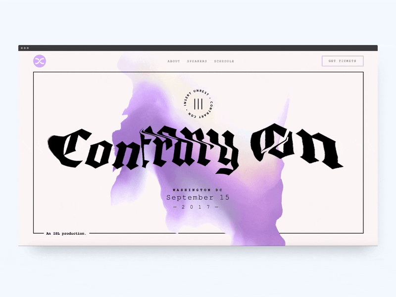 ContraryCon III blackletter distortion hero homepage web webgl