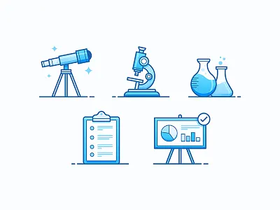 Research beaker chart data icon illustration lab microscope presentation research science telescope