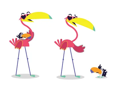 Flamingo & tucan birds character concept cute flamingo friends pink tucan