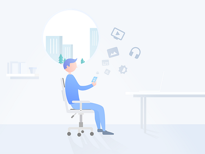 BuzzHunt Banner blue chair iphone music phone sunshine table workplac