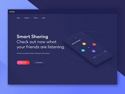 Features Page app application blue clean design gradient landing mobile music page red slider