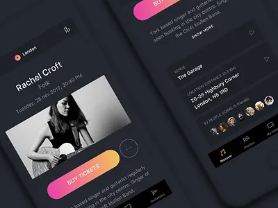 Gig page concert dark event interaction music ui venue