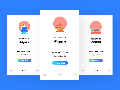 Daily UI #023 - Onboarding app gradient japan mount fuji onboarding pagoda sushi travel ui ux