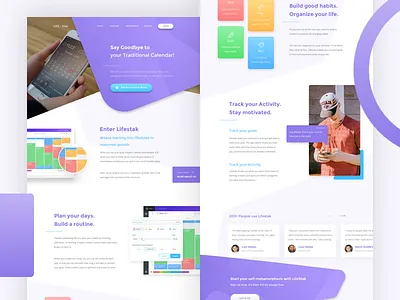 Lifestak Landing Page - Consumer Homepage app calendar clean colorful flat landingpage material purple ui ux webdesign website