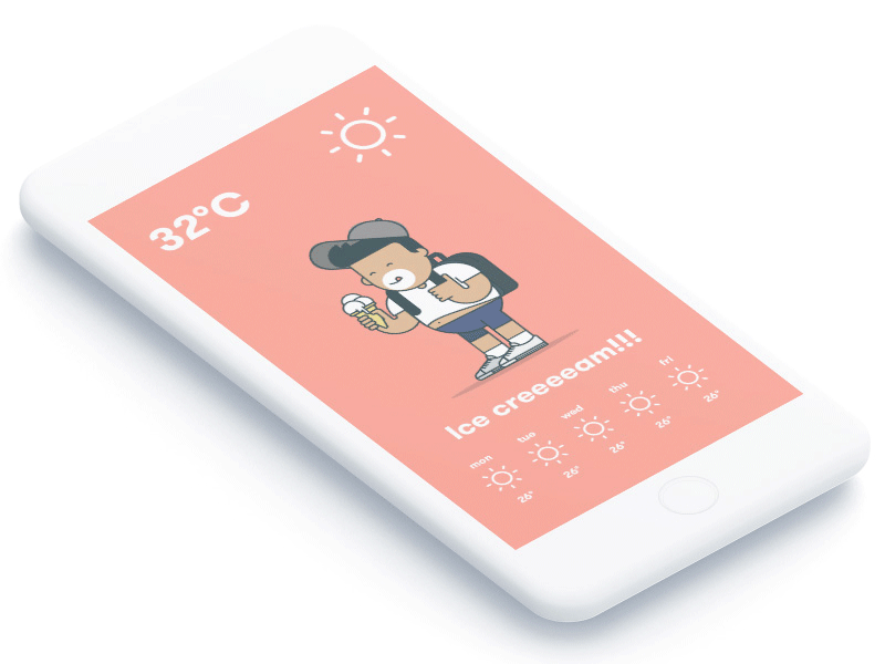 Weather App android app fat kid flat design hot ice cream icons illustration ios weather