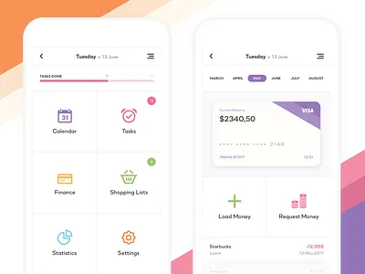 Clean Wallet Application card clean colors design digital graphic icons payment round stats tasks wallet