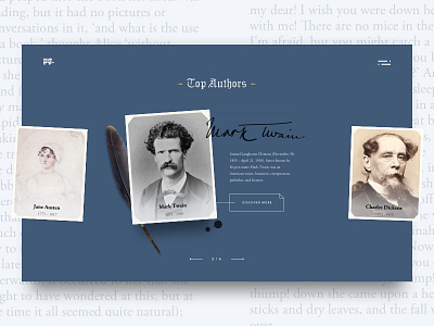 Top Authors book gutenberg layout mark twain slider ui ux vintage