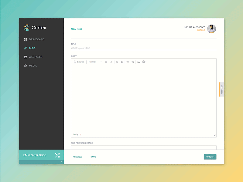 Cortex CMS Blogging Interface blogging cms interface software ui uiux