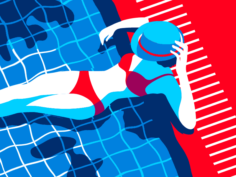 Goodbye Summer Animation - GIF animation gifs girl goodbye graphics illustrations lady motion retro summer swimming pool vector water