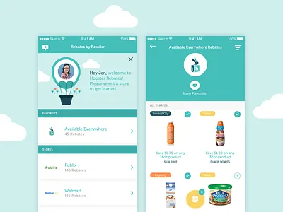 Hopster Rebates By Retailer app design bunny digital rebates hopster illustration ios mobile solution rebates retailers savings ui ux