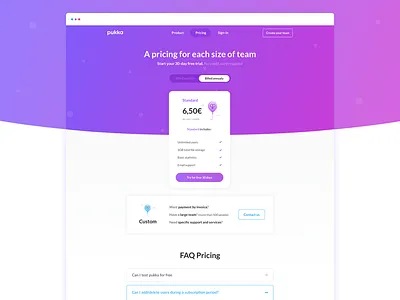Pukka Pricing page balloon cdnc contact faq gradient kevin page pricing prix pukka responsive saas