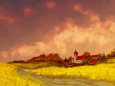 Village canvas environment oil painting scenery