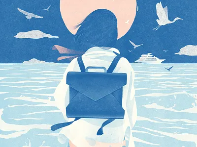 Summer Stories adventure birds blue boat girl illustration ocean sea summer texture water