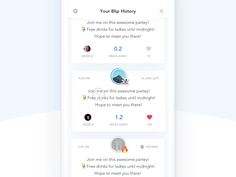 BlipMe - Card swipe animation app blipme blips cards delete interaction ios mobile remove social swipe