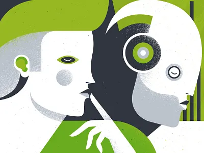 Thinking digitally ear face finger grain hair hand human robot stipple