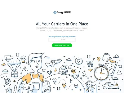 FreightPOP Landing Page free trial landing page shipping software web design