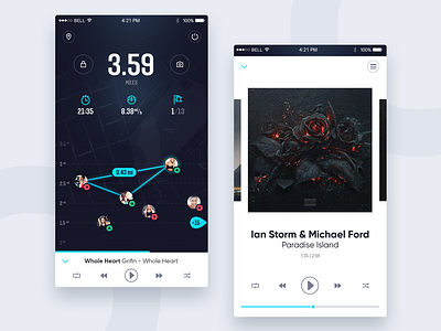 Running application, music player app application comments map music player path run running sport ui ux