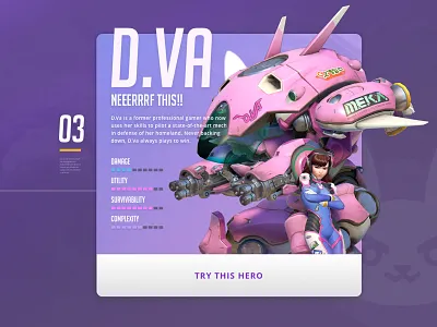 MEKA Pilot blizzard card d.va design esports game heroes of the storm overwatch purple ui