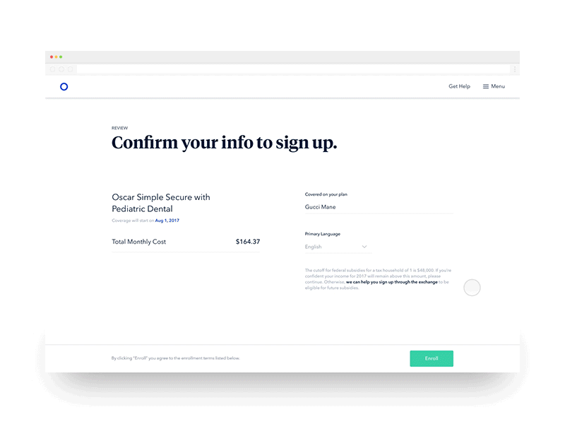 Create an account account dashboard health medical onboarding oscar oscar health sign up ui ux web