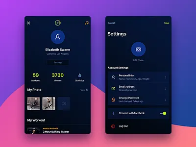 Account Settings account app cabinet fitness gym info ios personal profile settings ui workout