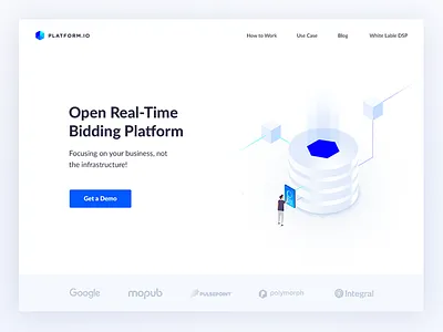 Platform ad illustration interface isometric landing minimal platform ui ux white