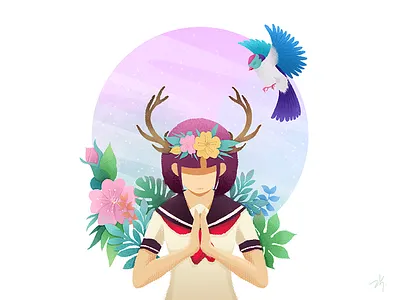 A girl who is praying bird girl praying