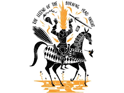 Flame on! art character drawing flame horse illustration knight medieval painted print retro vintage