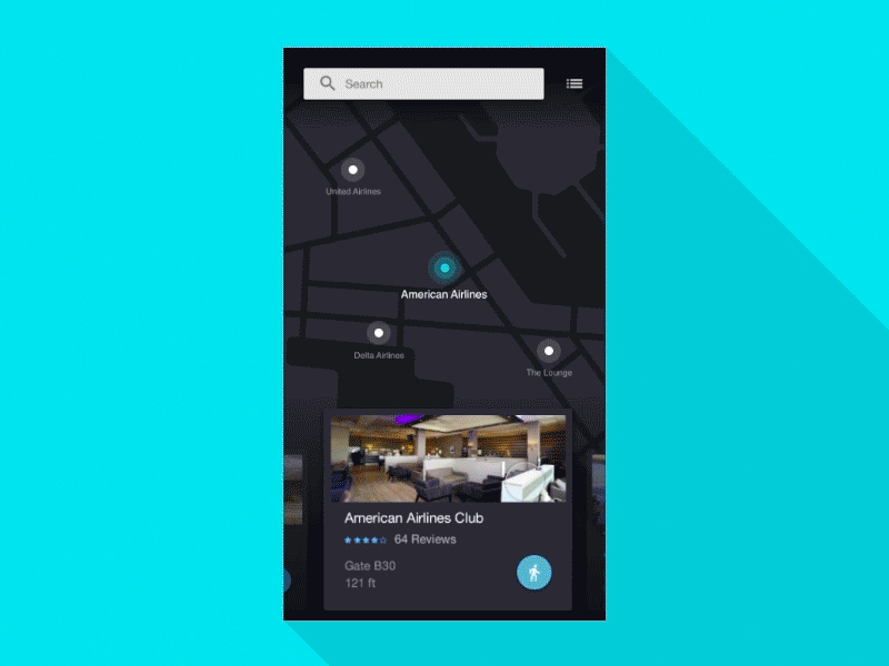 Lounge Finder airport card dark gps interaction locate map motion pin principle travel