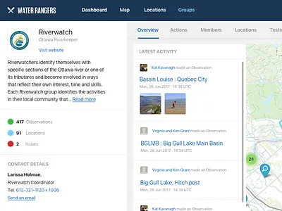 WIP Water Rangers - Group Dashboard dashboard ui web design
