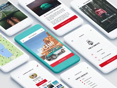 Camping App adventure app camping minimal mobile mockup outdoors phone profile schedule ui ux