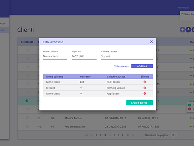 Advanced filters options for Elysian app dashboard indigo material design software app teal time management time tracking app
