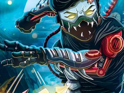 Cyborg Ninja carddesign character characterdesign conceptart cyborg forest ninja samurai shuriken sword