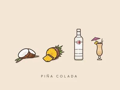 Piña colada cocktail cocktail coconut cut glass illustration leaf leaves metal pina colada pineapple rum umbrella