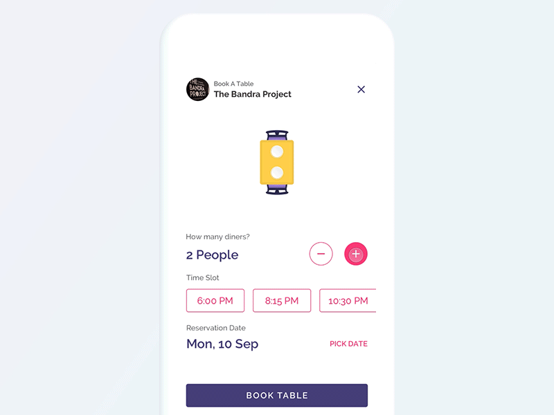Table Reservation Interaction app book a table food ios table reservation ui