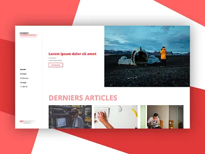 Red articles blog design pink red shadow side nav sketch web design website