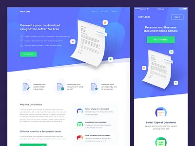 Letter Generator Website company fintech generator landing page legal letter resign tech web app